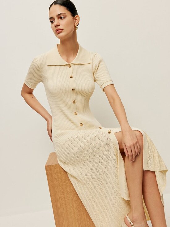 Commense Dresses & Skirts - NWT Commense Knit Polo Pointelle Dress Cream Small